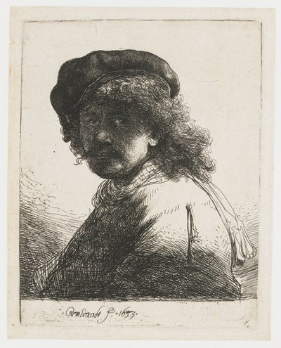 Selbstporträt mit Mütze und Schal (Büste) von Rembrandt van Rijn