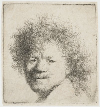 Selbstporträt mit langem buschigem Haar: nur Kopf von Rembrandt van Rijn