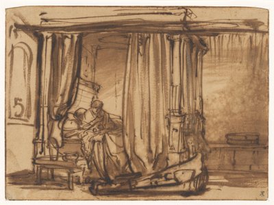 Schlafzimmer mit Saskia, sitzend in einem Himmelbett von Rembrandt van Rijn