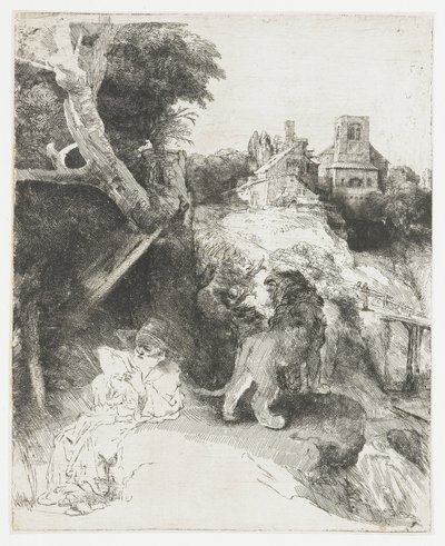 Der heilige Hieronymus liest in einer italienischen Landschaft von Rembrandt van Rijn