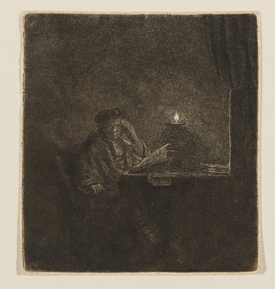 Student an einem Tisch bei Kerzenlicht von Rembrandt van Rijn
