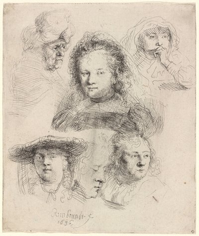 Studien des Kopfes von Saskia und anderen von Rembrandt van Rijn