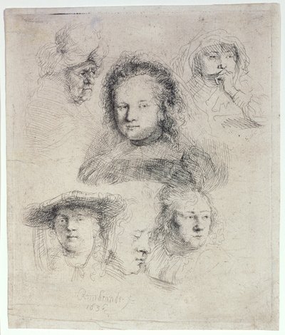 Studien des Kopfes von Saskia und anderen von Rembrandt van Rijn