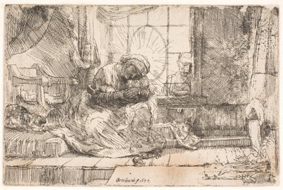 Die Jungfrau und das Kind mit der Katze: und Joseph am Fenster von Rembrandt van Rijn