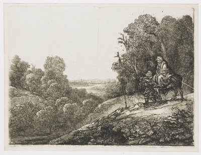 Die Flucht nach Ägypten: veränderte Platte von Seghers von Rembrandt van Rijn