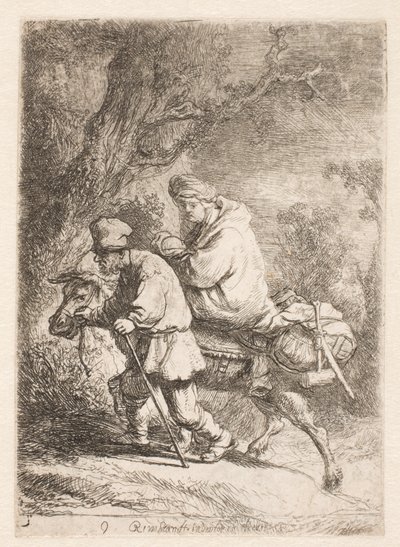 Die Flucht nach Ägypten: kleine Platte von Rembrandt van Rijn