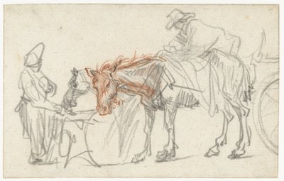 Zwei Pferde an einem Rastplatz von Rembrandt van Rijn