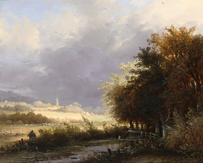 Figuren auf einer Landstraße, ein Sturm zieht auf von Remigius Adrianus Haanen