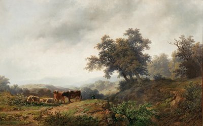 Offene Landschaft mit Kühen und Hirte von Remigius Adrianus Haanen