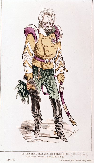 Jacques Offenbach: „La vie parisienne“. General Malaga von Puerto Rico, Kostüm von Draner. 1866. von Renard Jules Draner