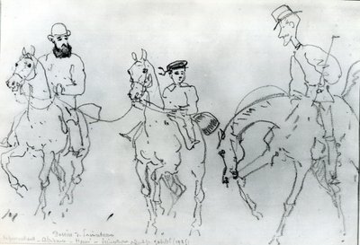 Drei Reiter: Henri de Toulouse-Lautrec (1864-1901) zwischen seinem Vater, Graf Alphonse, und dem Künstler von Rene Princeteau