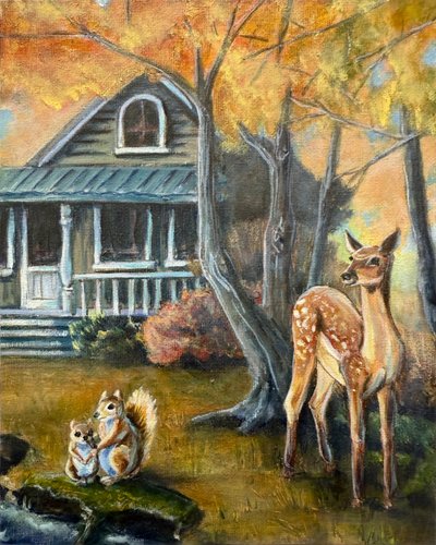Herbsthirsch und Eichhörnchen von Renee Machan Cottagecore Artist