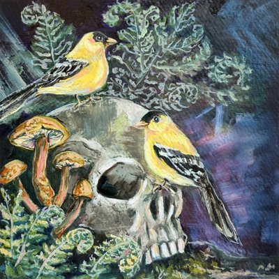 Dunkle Natur Stieglitze von Renee Machan Cottagecore Artist