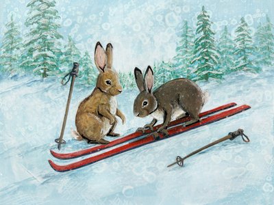 Verspielte Skihasen von Renee Machan Cottagecore Artist