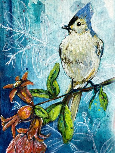 Haubenmeise Granatapfel von Renee Machan Cottagecore Artist