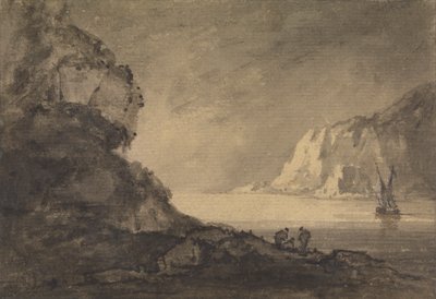 Schifffahrtsszene mit drei Figuren am Ufer von Rev. William Gilpin