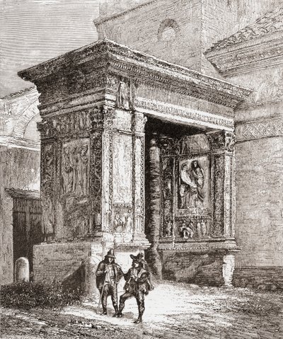 Der Arcus Argentariorum in der Westmauer der Kirche San Giorgio al Velabro, Rom, Italien im späten 19. Jahrhundert. Aus Italienische Bilder von Rev. Samuel Manning, veröffentlicht um 1890. von Reverend Samuel Manning