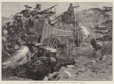 Der Matabili-Krieg in Südafrika, Angriff auf das Wagenlager von Richard Caton Woodville junior