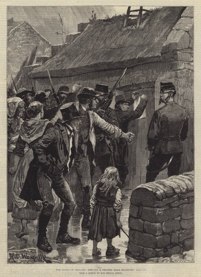 Der Zustand Irlands, Zustellung eines Prozesses in der Nähe von Headford, Galway von Richard Caton Woodville junior