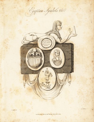Ägyptische Sphinx, Skarabäuskäfer, Horus usw., 1823 (Gravur) von Richard Dagley