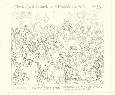 1849, Ein Bankett, das den Bauernfreund zeigt, der das landwirtschaftliche Interesse als ruiniert darstellt von Richard Doyle