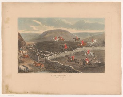 Landschaft mit Hunden und Jägern zu Pferd, die durch Felder rennen von Richard Gilson Reeve