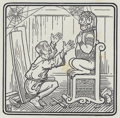 Der Mann und der hölzerne Gott (Gravur) von Richard Heighway