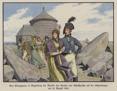König Friedrich Wilhelm III. und Königin Louise von Preußen in Begleitung der Familie von Graf von Schaffgotsch auf der Schneekoppe, August 1800 von Richard Knotel