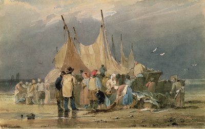 Fischerleute am Strand, ein Sturm zieht auf von Richard Parkes Bonington