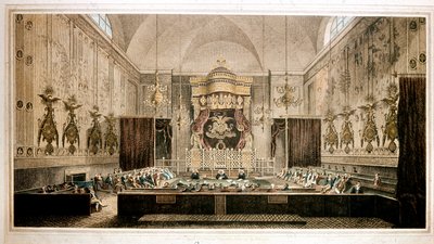 Ansicht des House of Lords, Oberhaus des Parlaments von Großbritannien. Gravur von Rothwell. 19. Jahrhundert Parker Gallery, London von Richard Rothwell