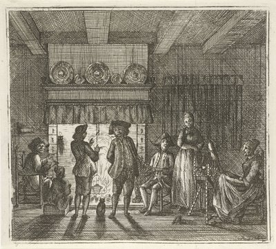 Interieur mit Figuren am offenen Kamin von Rienk Jelgerhuis