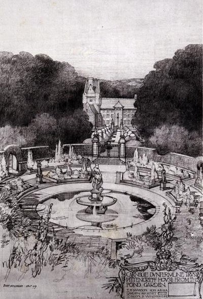 Pittencrieff House vom Teichgarten, aus Thomas Mawson