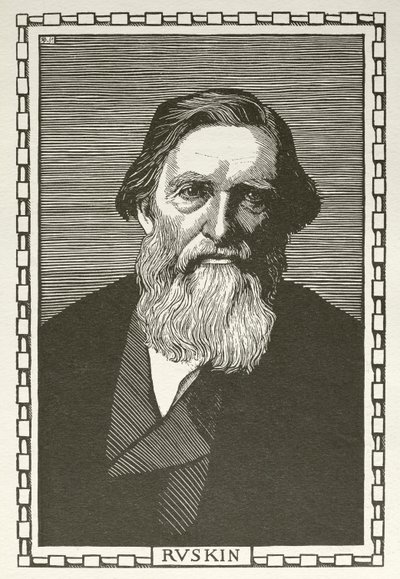 John Ruskin, englischer Schriftsteller, Kunstkritiker, Künstler und Sozialdenker (Holzschnitt) von Robert Bryden