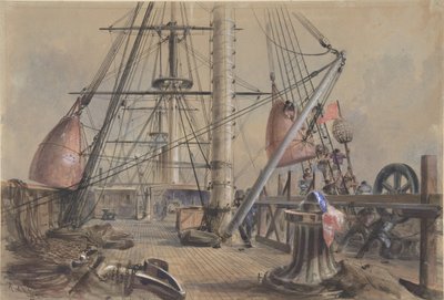 Einen der großen Bojen herausbringen: Das Deck der Great Eastern von..., 1865-66 von Robert Charles Dudley