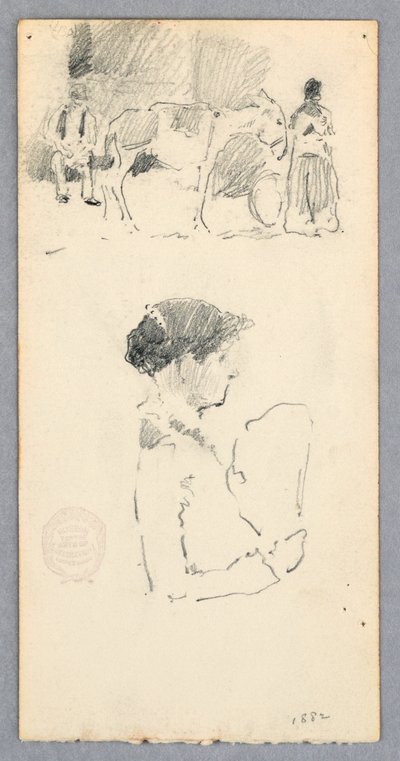 Szene mit Esel und zwei Figuren; Frau mit Fächer, 1882 von Robert Frederick Blum
