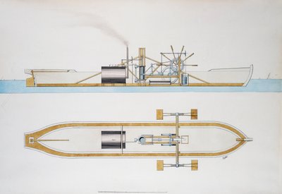 Dampfschiff entworfen von Robert Fulton, Aquarell, Vereinigte Staaten von Robert Fulton