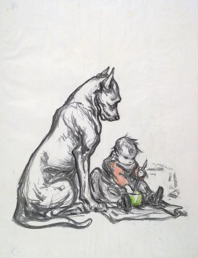 Hund und Kind, frühes 20. Jahrhundert von Robert Noir