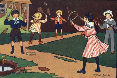 Das Lenkrad und die Grazien. Gravur in "Was spielen wir?" von E. Weber mit Aquarellzeichnungen von Robert Salles (1871-1929). Librairie Garnier Freres, Paris von Robert Salles