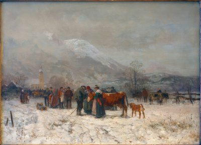 Viehmarkt im Winter bei Mittenwald von Robert Schleich