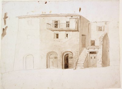 Thema aus Italien: Steinhaus, in der Mitte zwei Tore und Treppen von Robert Wilhelm Ekman