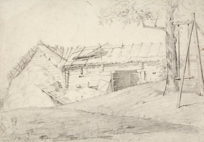 Scheune und Strohhaufen sowie Laubbaum mit Schaukel von Robert Wilhelm Ekman