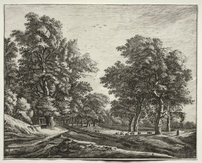 Sechs Ansichten im Wald von Den Haag: Ziegen unter den Bäumen von Roelant Roghman