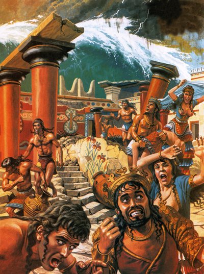 Eine Flutwelle verwüstet eine Stadt auf Kreta im 15. Jahrhundert v. Chr. von Roger Payne