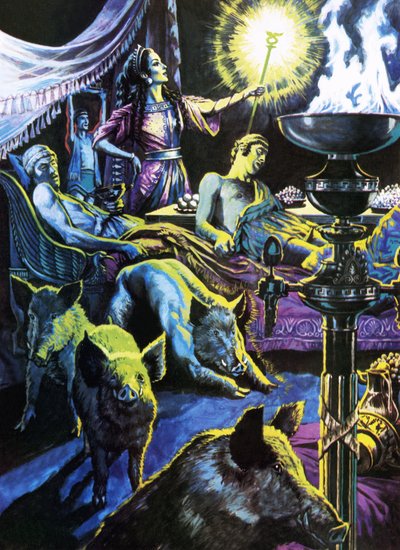 Circe verwandelt die Seeleute in Schweine von Roger Payne