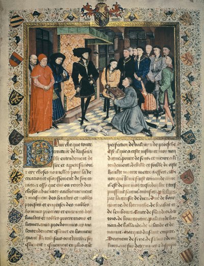 Jean Wauquelin (gestorben 1452) überreicht die Übersetzung der Chroniken von Hennegau an Philipp III. von Burgund von Rogier van der Weyden