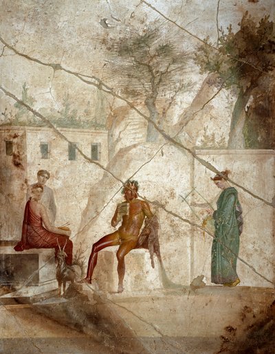 Römische Kunst: Pan als Musiker mit Nymphen. Fresko, Meister Chiaro zugeschrieben. 1. Jahrhundert. Aus Pompeji. Neapel, Museo Archeologico Nazionale von Roman