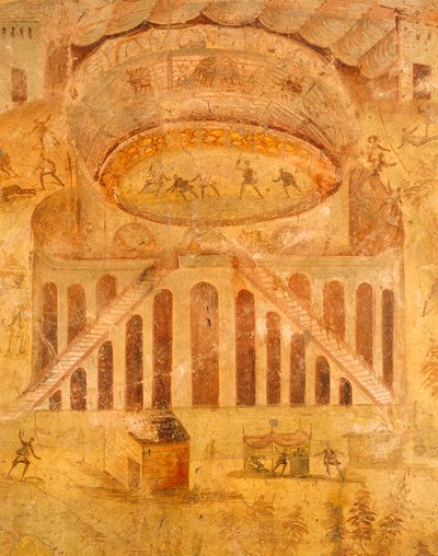 Fresko, das einen Streit zwischen Pompejanern und Nocerini im Amphitheater darstellt, aus Pompeji, Kampanien, Römische Zivilisation von Roman Roman