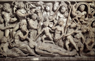 Prometheus erschafft den ersten Menschen (Sarkophag mit Darstellung des Mythos von Prometheus) von Roman Roman