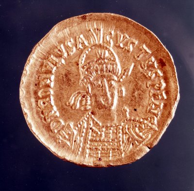 Romulus Augustulus, in Latein Flavius Romulus Augustus (oder Romulus Augustulus), um 460 - 511, der letzte römische Kaiser des Westens. Porträt auf einer Münze, 5. Jahrhundert von Roman Roman