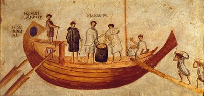 Entladen von Getreide vom Schiff, Isis Giminiana, aus Ostia, 2.-3. Jahrhundert von Roman Roman